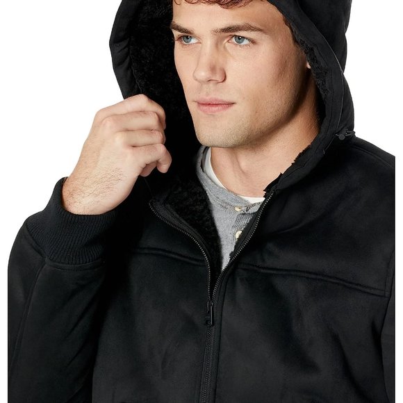 NWT $250 LEVI'S Men M Faux Suede Sherpa Lined Hoodie Bomber Trucker Jacket Black - Picture 4 of 10